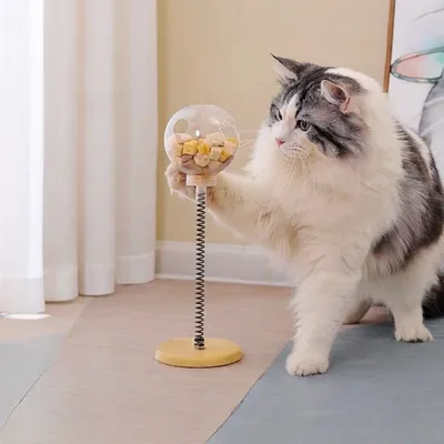 FurryFusion Jeu intelligent pour chat: boule à nourriture bascule en bois