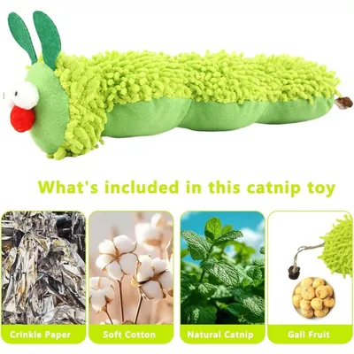 Jouet interactif chenille en peluche à l'herbe à chat