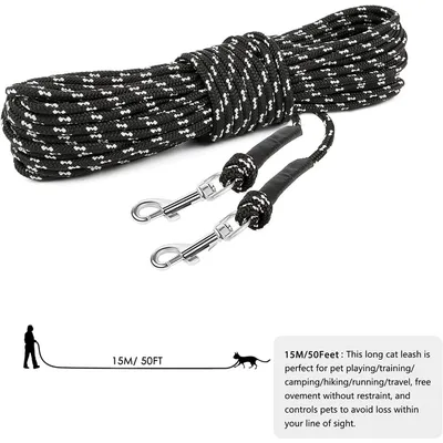 Laisse longue réfléchissante pour chat 15m avec clip double