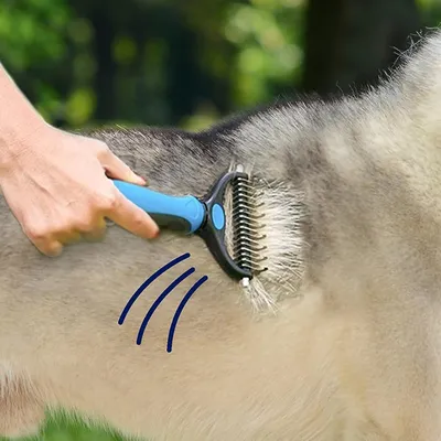 Brosse Double Face Chien Chat - Râteau Sous-Poils pour Poils Moyens/Longs