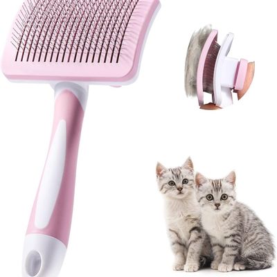 Brosse Autonettoyante Rose 2 en 1 - Pour Chiens/Chats Poils Courts/Longs
