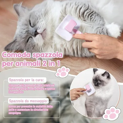 Brosse Autonettoyante Rose 2 en 1 - Pour Chiens/Chats Poils Courts/Longs