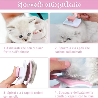 Brosse Autonettoyante Rose 2 en 1 - Pour Chiens/Chats Poils Courts/Longs