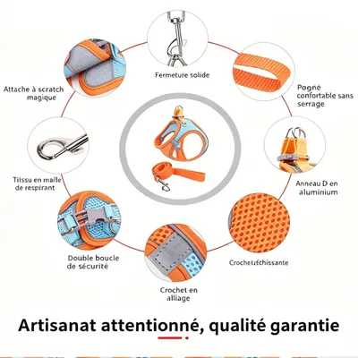 MCBOSON Harnais + Laisse Chat & Chiot : Anti-Fuite, Réglable, Confortable