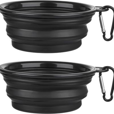 2 Pièces Bol Silicone Pliable Noir Petit - Voyage Chiens/Chats, 350ml