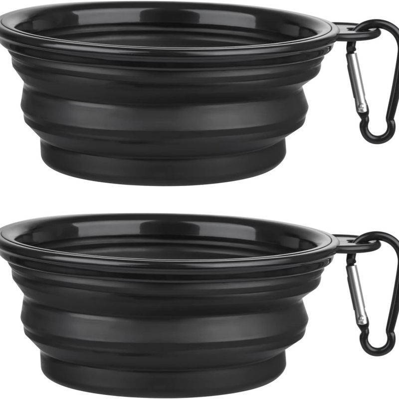 2 Pièces Bol Silicone Pliable Noir Petit - Voyage Chiens/Chats, 350ml