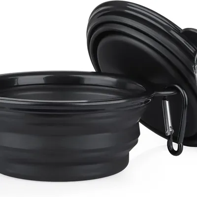 2 Pièces Bol Silicone Pliable Noir Petit - Voyage Chiens/Chats, 350ml