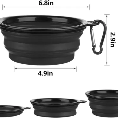 2 Pièces Bol Silicone Pliable Noir Petit - Voyage Chiens/Chats, 350ml