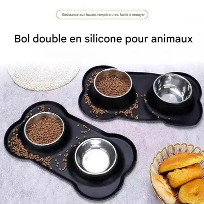 FurryFusion Double bol en silicone et inox pour chien