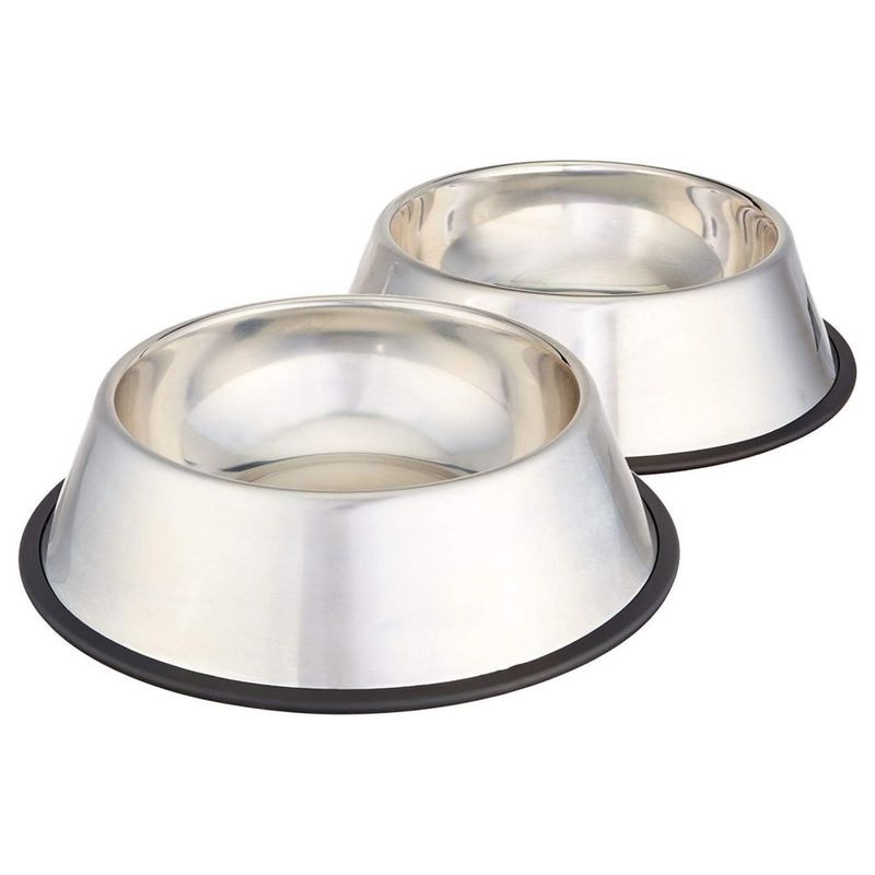Lot de 2 Gamelles Acier Inoxydable Chien/Chat - 1L, Anti-Renversement