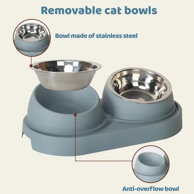 Gamelle double inox pour chat anti-glouton 1L