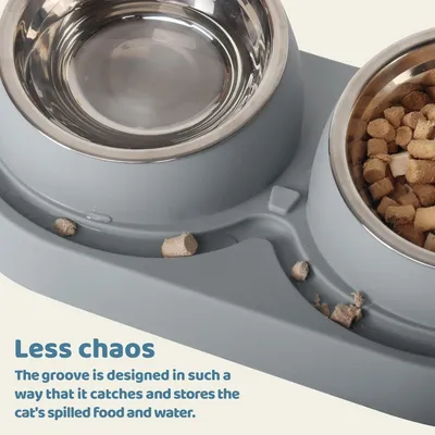 Gamelle double inox pour chat anti-glouton 1L