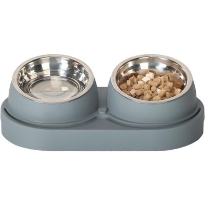 Gamelle double inox pour chat anti-glouton 1L