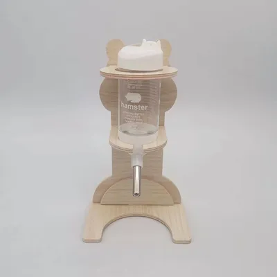 FurryFusion Bouteille hamster à roulements à billes, support en bois inclus