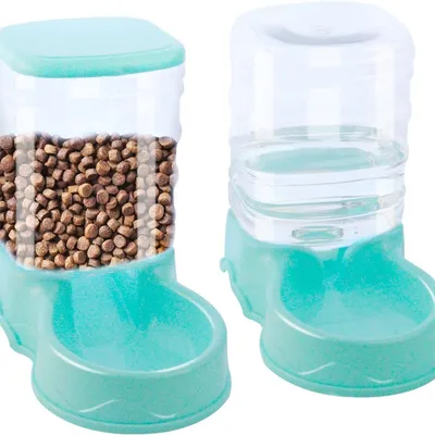 Lot de 2 Mangeoires Automatique Chat/Chien 3,5L Distributeur Eau Nourriture