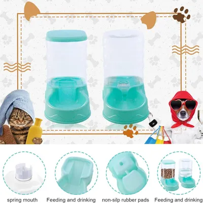 Lot de 2 Mangeoires Automatique Chat/Chien 3,5L Distributeur Eau Nourriture