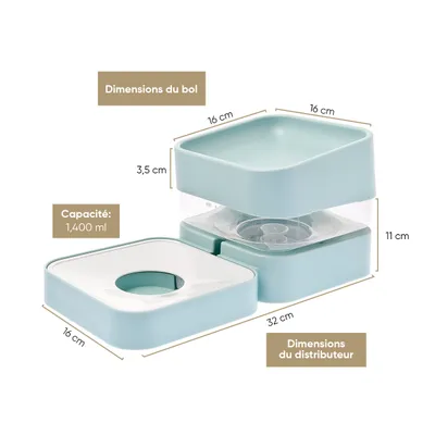 FERRIBIELLA Distributeur 2-en-1 Nourriture & Eau - 1400ml
