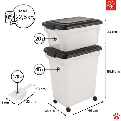 Boite Croquette hermétique à roulettes, Plastique, pour Chien, Chat