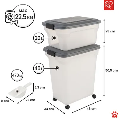 Boite Croquette hermétique à roulettes, Plastique, pour Chien, Chat Boite Croquette hermétique à roulettes, Plastique, pour Chien, Chat