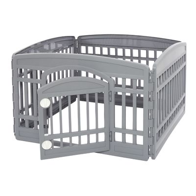 Iris Ohyama, Parc pour Chien intérieur, léger, modulable, plastique 4 Panneaux (H60cm) / Porte / Gris