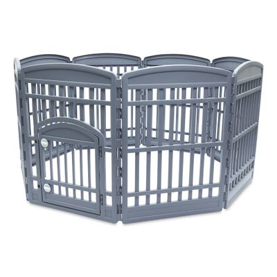 Iris Ohyama, Parc pour Chien intérieur, léger, modulable, plastique 8 Panneaux (H90cm) / Porte / Gris