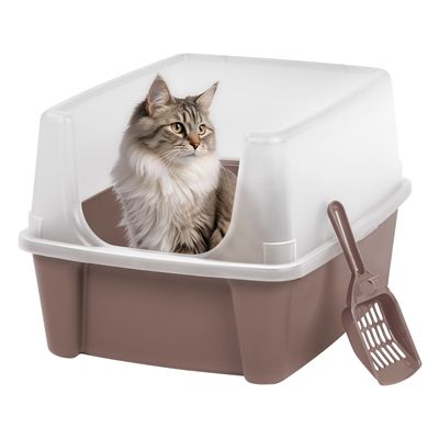 Bac à Litiere pour Chat avec Pelle, Anti-fuite, Ouverture en haut