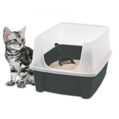 Bac à Litiere pour Chat avec Pelle, Anti-fuite, Ouverture en haut