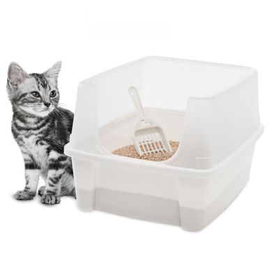 Bac à Litiere pour Chat avec Pelle, Anti-fuite, Ouverture en haut