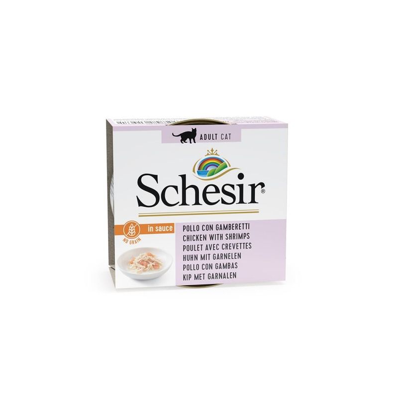SCHESIR - Pâtée Chat - Filets en Sauce Poulet Crevettes