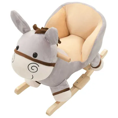 Prolenta Premium - Âne à bascule avec dossier Peluche 60x32x55 cm Gris
