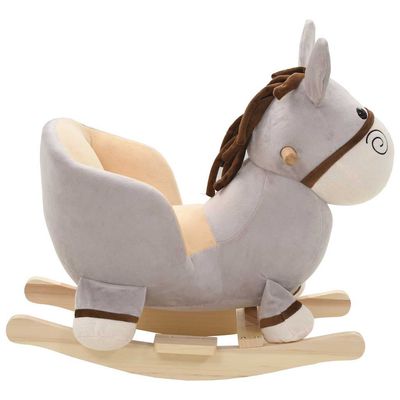 Prolenta Premium - Âne à bascule avec dossier Peluche 60x32x55 cm Gris