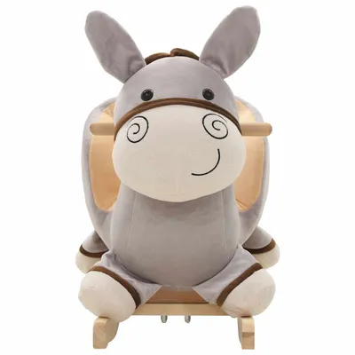 Prolenta Premium - Âne à bascule avec dossier Peluche 60x32x55 cm Gris