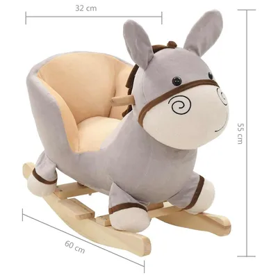 Prolenta Premium - Âne à bascule avec dossier Peluche 60x32x55 cm Gris