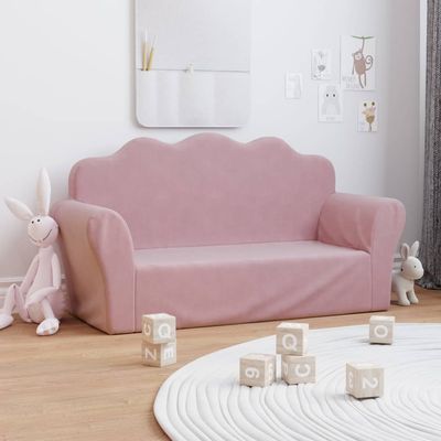 Prolenta Premium - Canapé pour enfants 2 places Rose Peluche douce