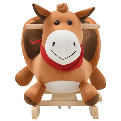 Prolenta Premium - Cheval à bascule avec dossier Peluche 60x32x50 cm Marron