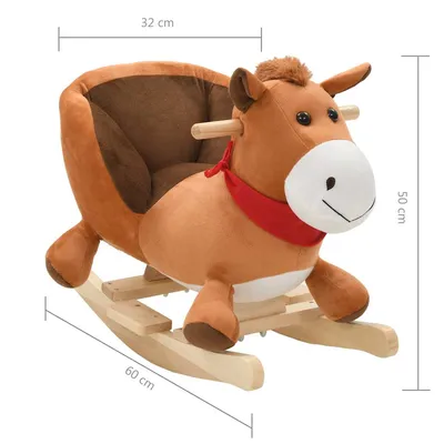 Prolenta Premium - Cheval à bascule avec dossier Peluche 60x32x50 cm Marron