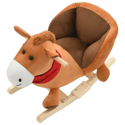 Prolenta Premium - Cheval à bascule avec dossier Peluche 60x32x50 cm Marron