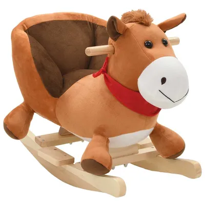 Prolenta Premium - Cheval à bascule avec dossier Peluche 60x32x50 cm Marron