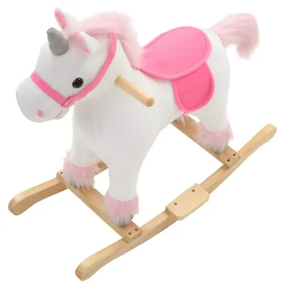 Prolenta Premium - Licorne à bascule Peluche 65x32x58 cm Blanc et rose