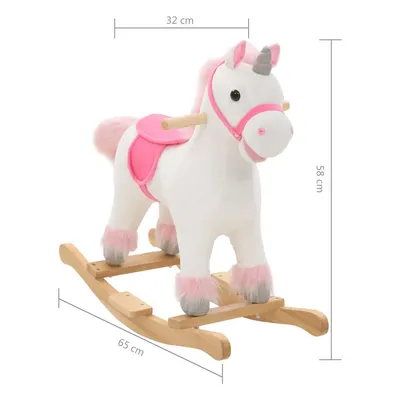 Prolenta Premium - Licorne à bascule Peluche 65x32x58 cm Blanc et rose