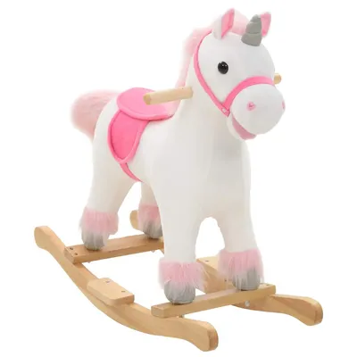 Prolenta Premium - Licorne à bascule Peluche 65x32x58 cm Blanc et rose