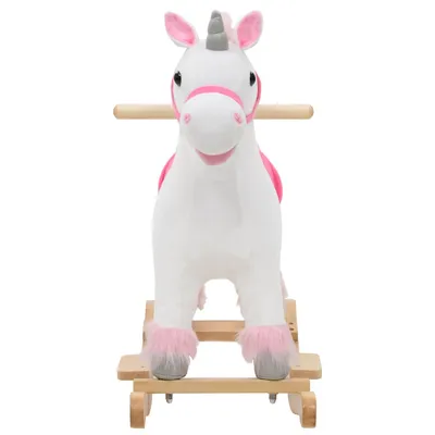 Prolenta Premium - Licorne à bascule Peluche 65x32x58 cm Blanc et rose