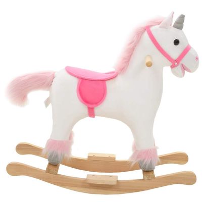 Prolenta Premium - Licorne à bascule Peluche 65x32x58 cm Blanc et rose