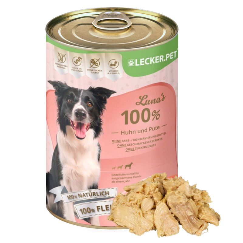 Lecker.Pet Luna's 100 % Huhn und Pute Hundefutter Nassfutter