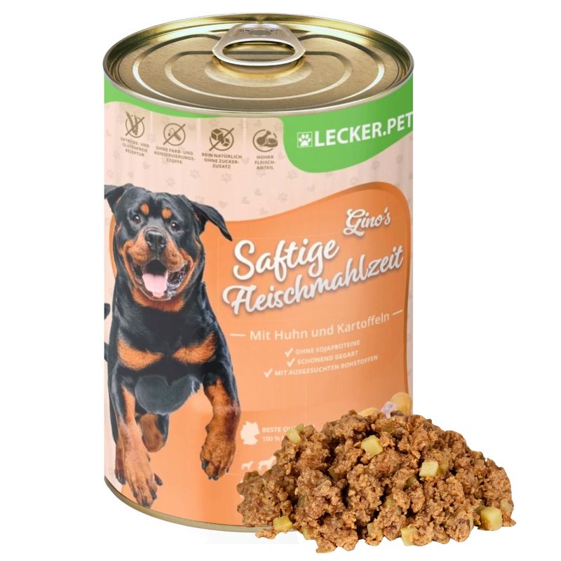 Lecker.Pet® Gino's Saftige Fleischmahlzeit Huhn & Kartoffeln Hundefutter