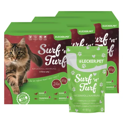 Lecker.Pet® Surf'n'Turf Pouches Nourriture pour chats en gelée 4 variétés Lecker.Pet® Surf'n'Turf Pouches Nourriture pour chats en gelée 4 variétés