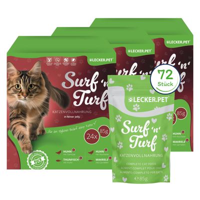 Lecker.Pet® Surf'n'Turf Pouches Katzenfutter in feiner Jelly Nassfutter