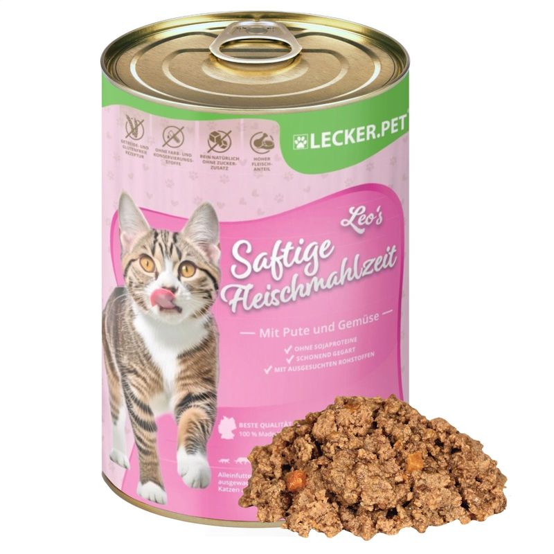 Lecker.Pet® Leo's Saftige Fleischmahlzeit mit Pute & Gemüse Katzenfutter