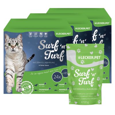 Lecker.Pet® Surf'n'Turf Pouches Nourriture pour chats en sauce 4 variétés