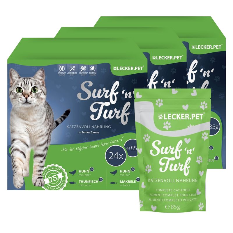 Lecker.Pet® Surf'n'Turf Pouches Katzenfutter in feiner Sauce Nassfutter